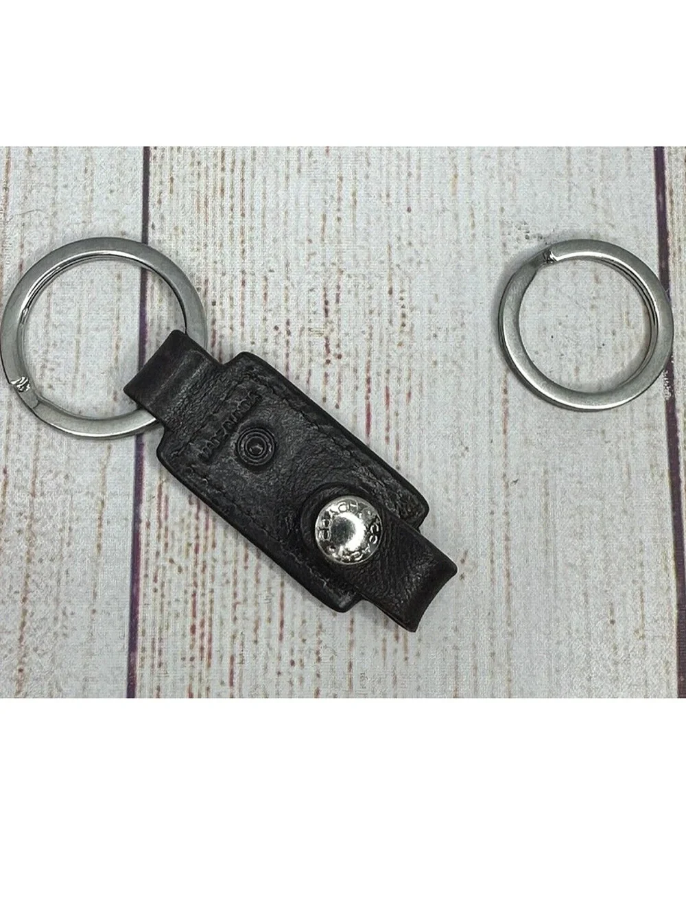 Coach Brown Leather Double Ring Valet Key Chain Key Fob